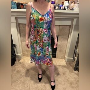 Johnny Was Silk Floral Multicolor Slip Dress
